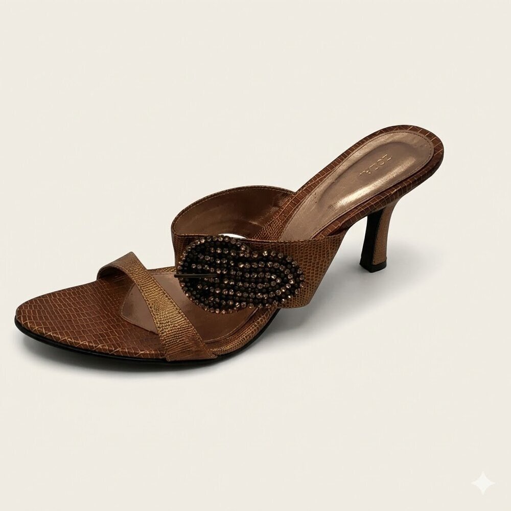 Rhinestone Bronze Snakeskin Slip On High Heels